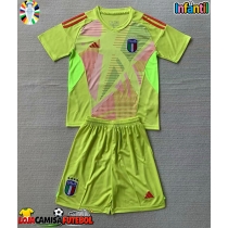 Camisa de Futebol Itália Goleiro Equipamento Principal Infantil Europeu 2024 Manga Curta (+ Calças curtas)